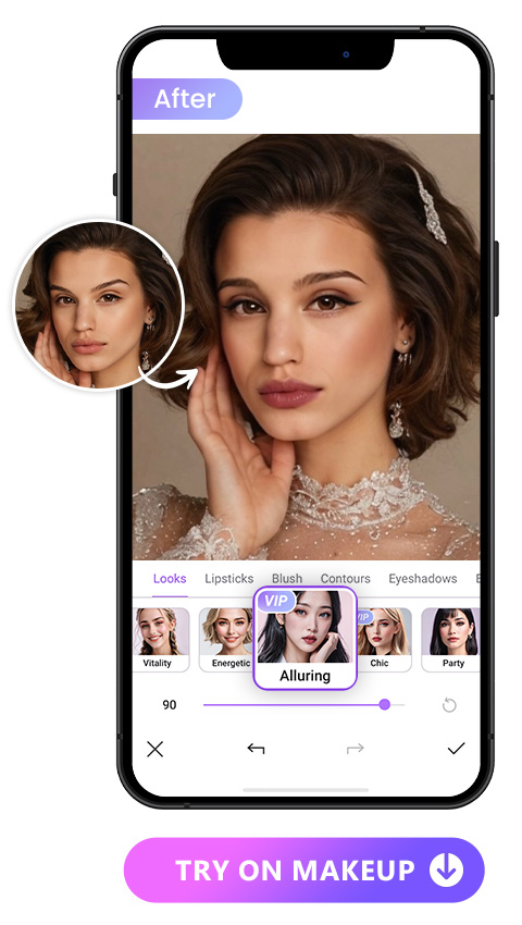 virtually try on Alluring makeup look of Vivid Glam for a golden allure wedding makeup